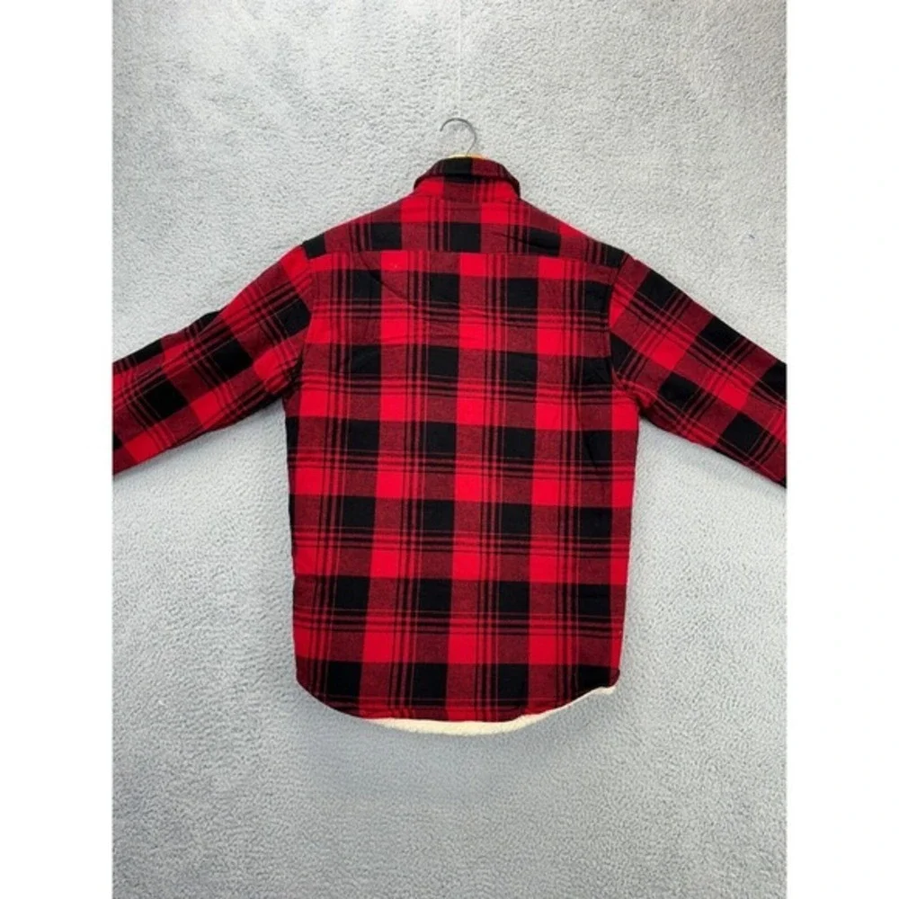 J Crew Shirt Mens Small Red Tartan Plaid Outerwear Sherpa Lined Shacket NEW A3